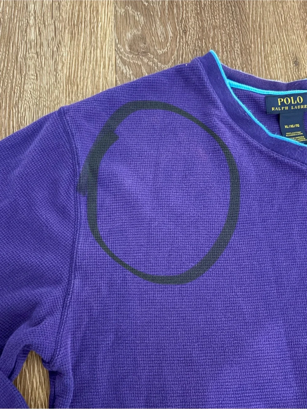 Polo by Ralph Lauren Purple V-Neck Long Sleeve Shirt with Teal Trim